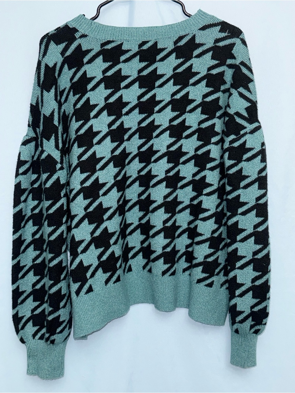 LOFT Houndstooth Balloon Sleeve Sweater – Blue/Black – Size XL - Picture 3 of 7